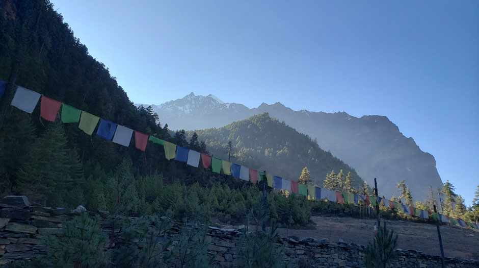 buddhist flag with mountain 