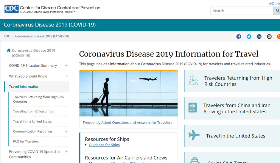 CDC: Coronavirus Disease Information for Travel