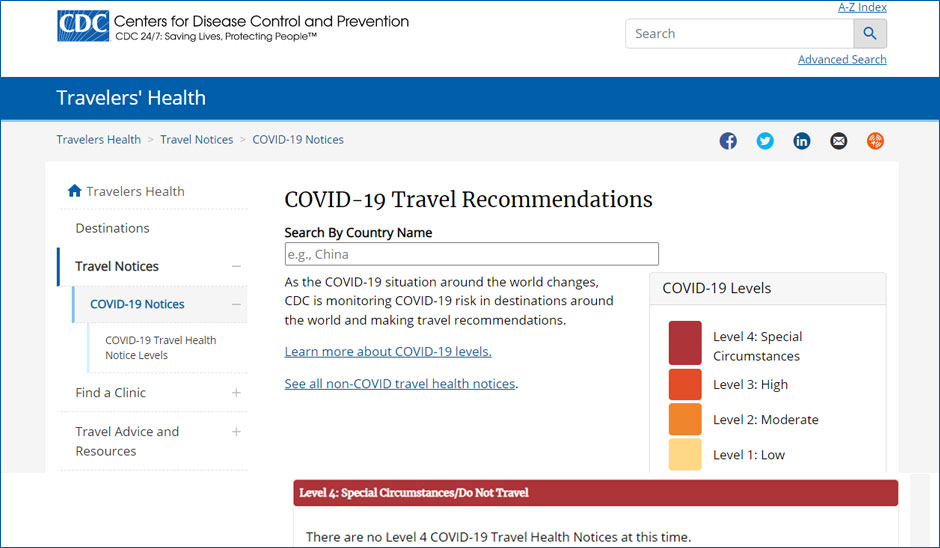CDC travel recommendations 