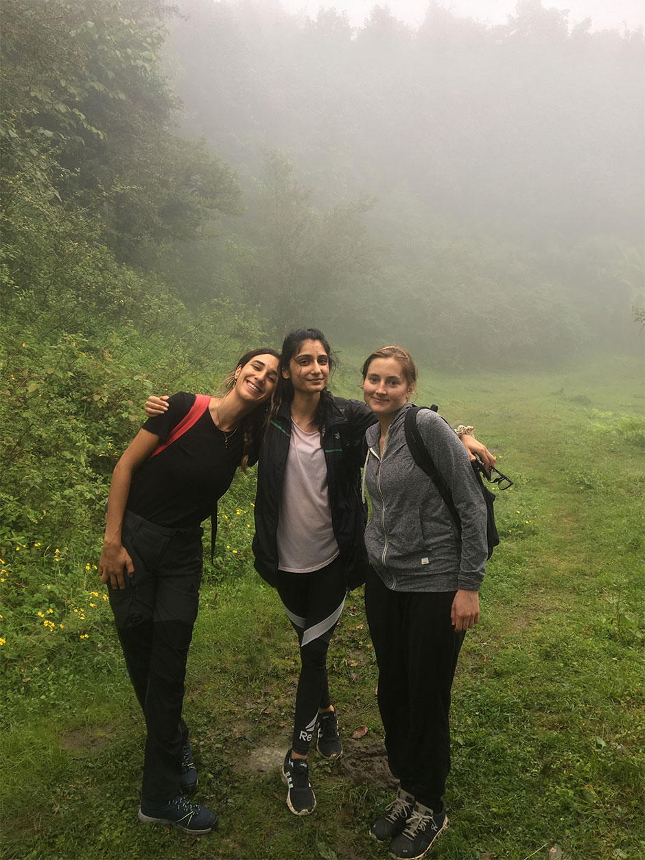 our volunteers mahek, fatima and grace during a hike