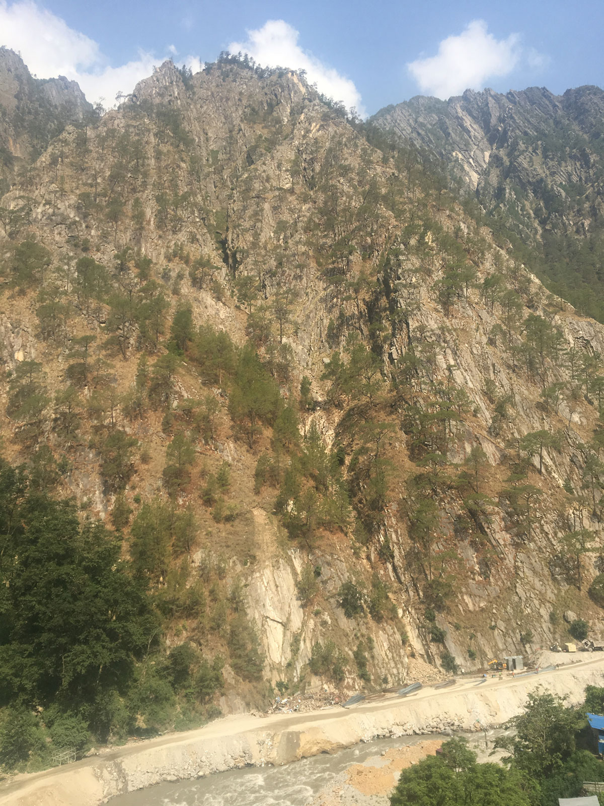 cliff and bhotekoshi river that was flooded