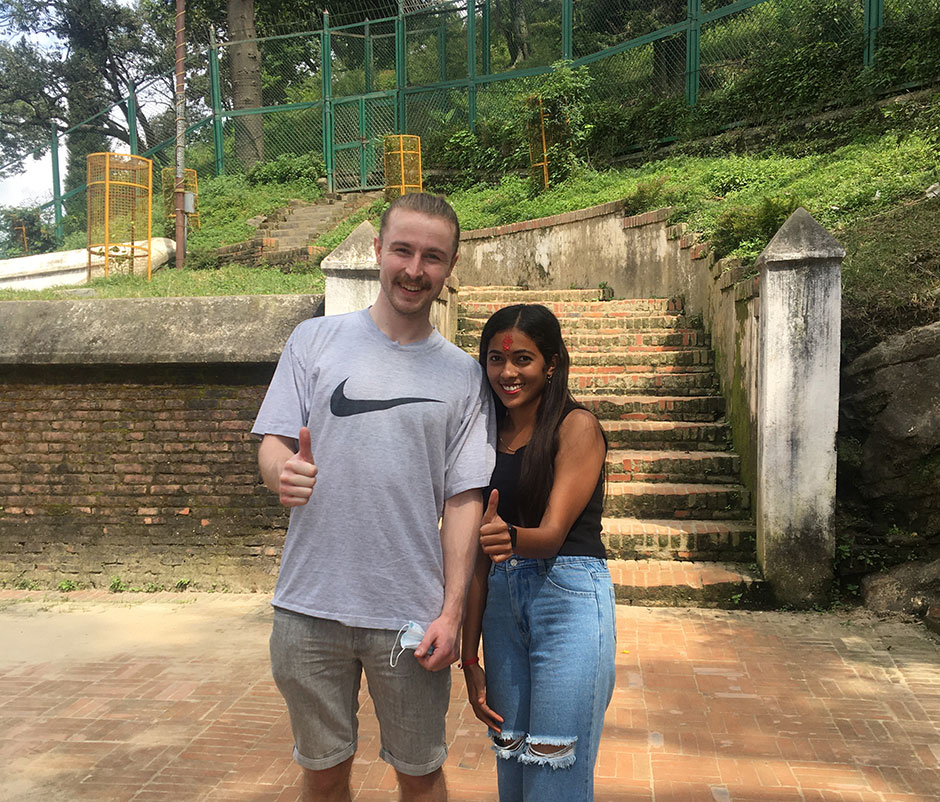 Shane with a local in kathmandu while sightseeing of city   